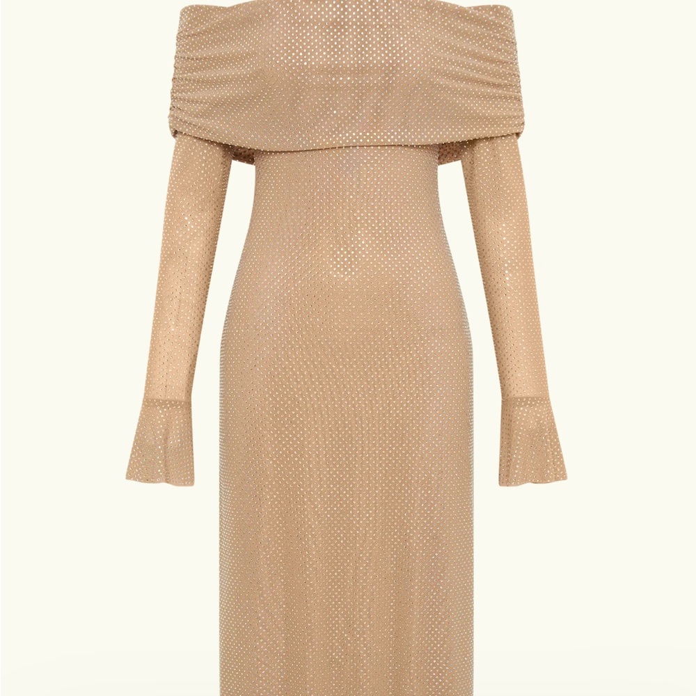 Meshki Sparkle Nude Off-Shoulder Long Sleeve Gown - Picture 6 of 7